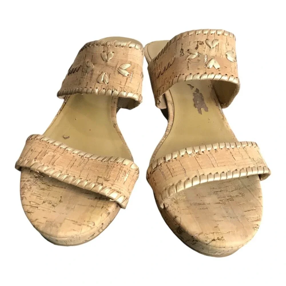 Jack‎ Rogers Womens 10 Cork Wedge Sandals Brown Strappy Summer Platform Heels